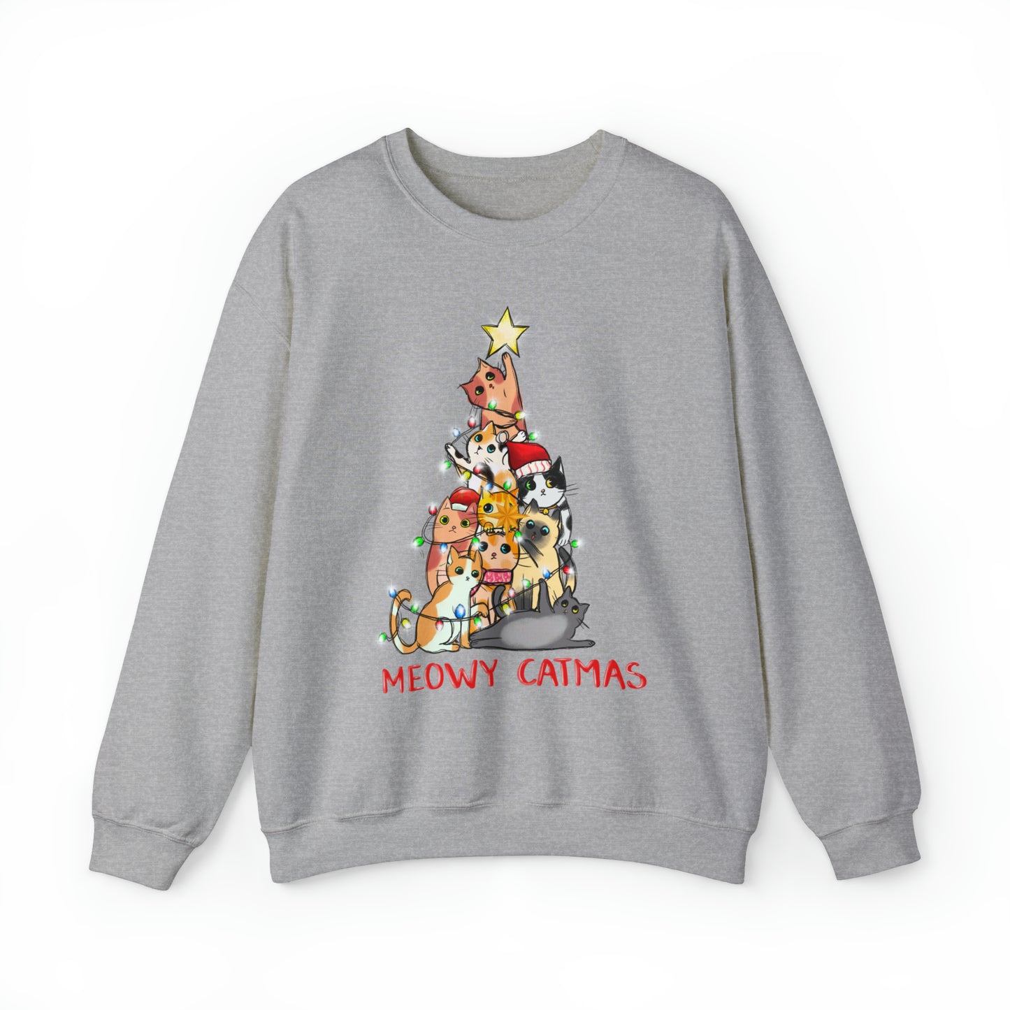 Crewneck Sweatshirt Tree of Cats Meowy Catmas Ugly Christmas Sweater