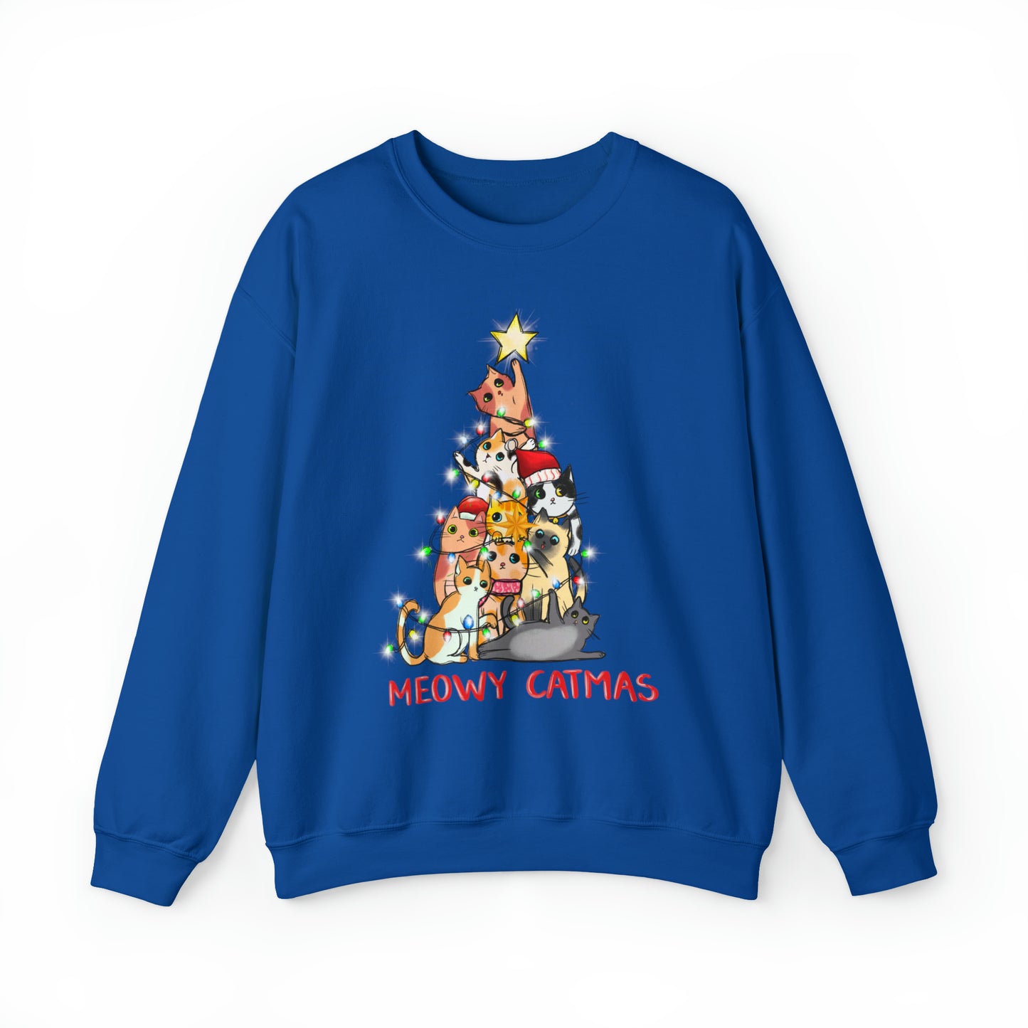 Crewneck Sweatshirt Tree of Cats Meowy Catmas Ugly Christmas Sweater