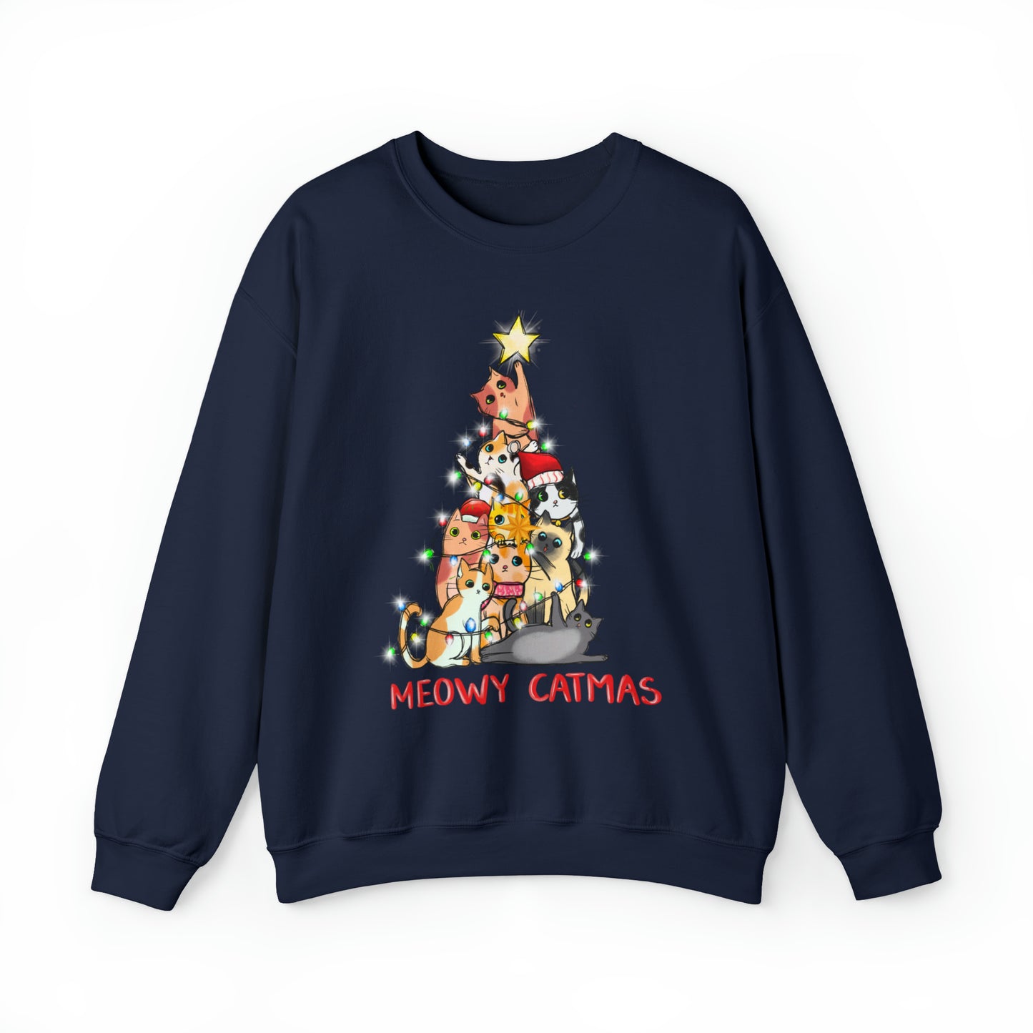 Crewneck Sweatshirt Tree of Cats Meowy Catmas Ugly Christmas Sweater