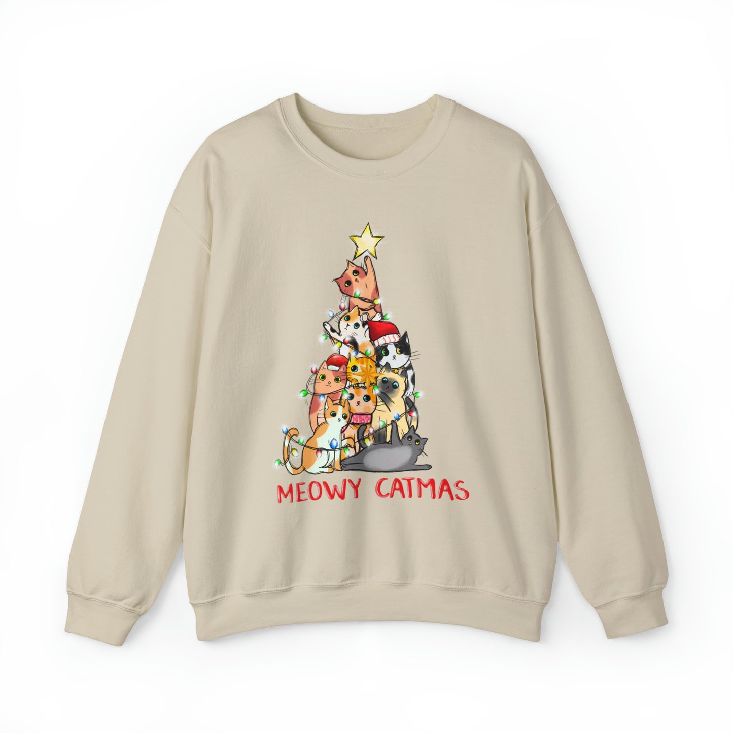 Crewneck Sweatshirt Tree of Cats Meowy Catmas Ugly Christmas Sweater