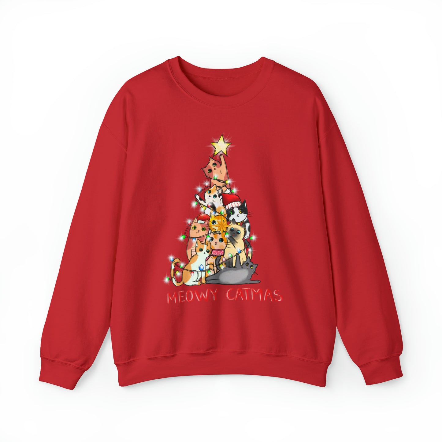 Crewneck Sweatshirt Tree of Cats Meowy Catmas Ugly Christmas Sweater