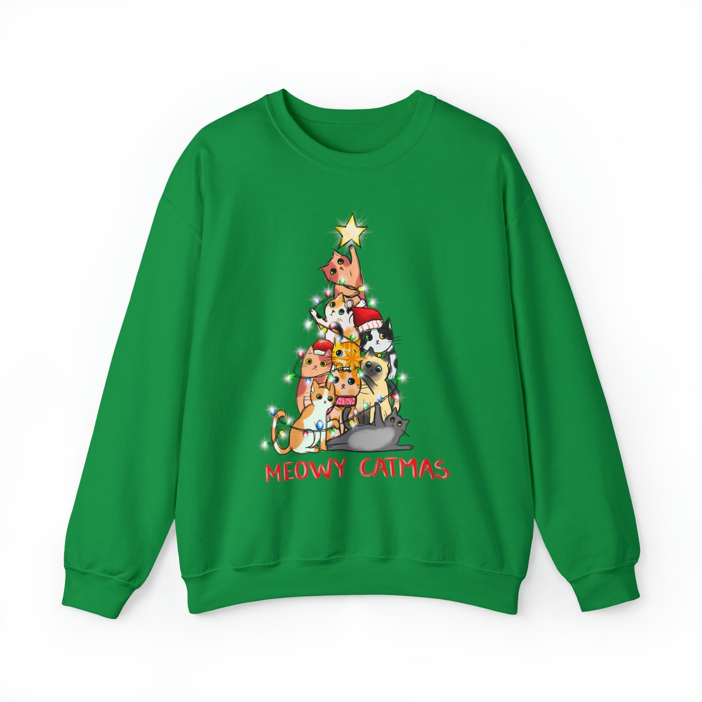 Crewneck Sweatshirt Tree of Cats Meowy Catmas Ugly Christmas Sweater