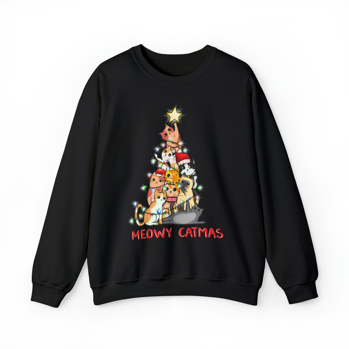 Crewneck Sweatshirt Tree of Cats Meowy Catmas Ugly Christmas Sweater