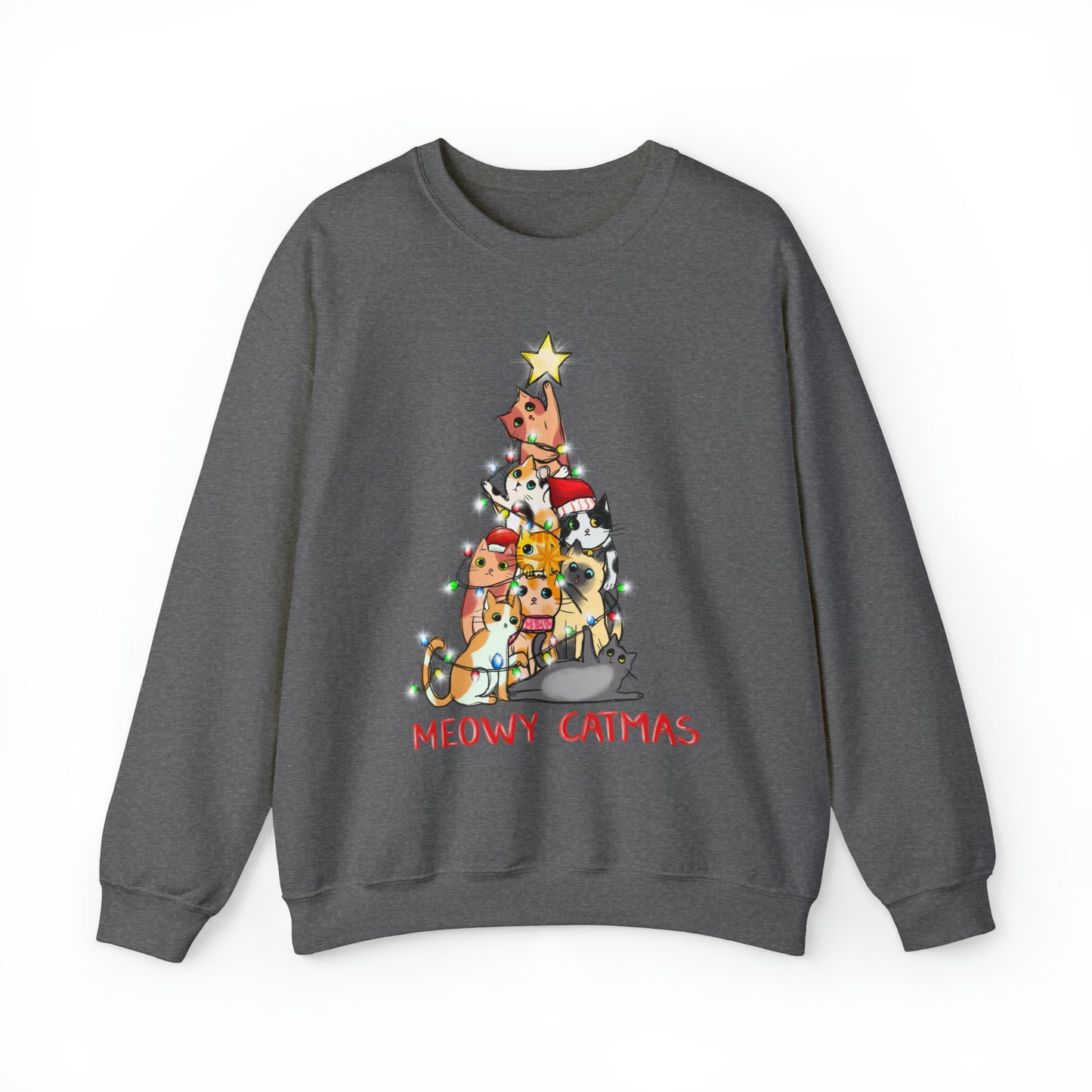 Crewneck Sweatshirt Tree of Cats Meowy Catmas Ugly Christmas Sweater