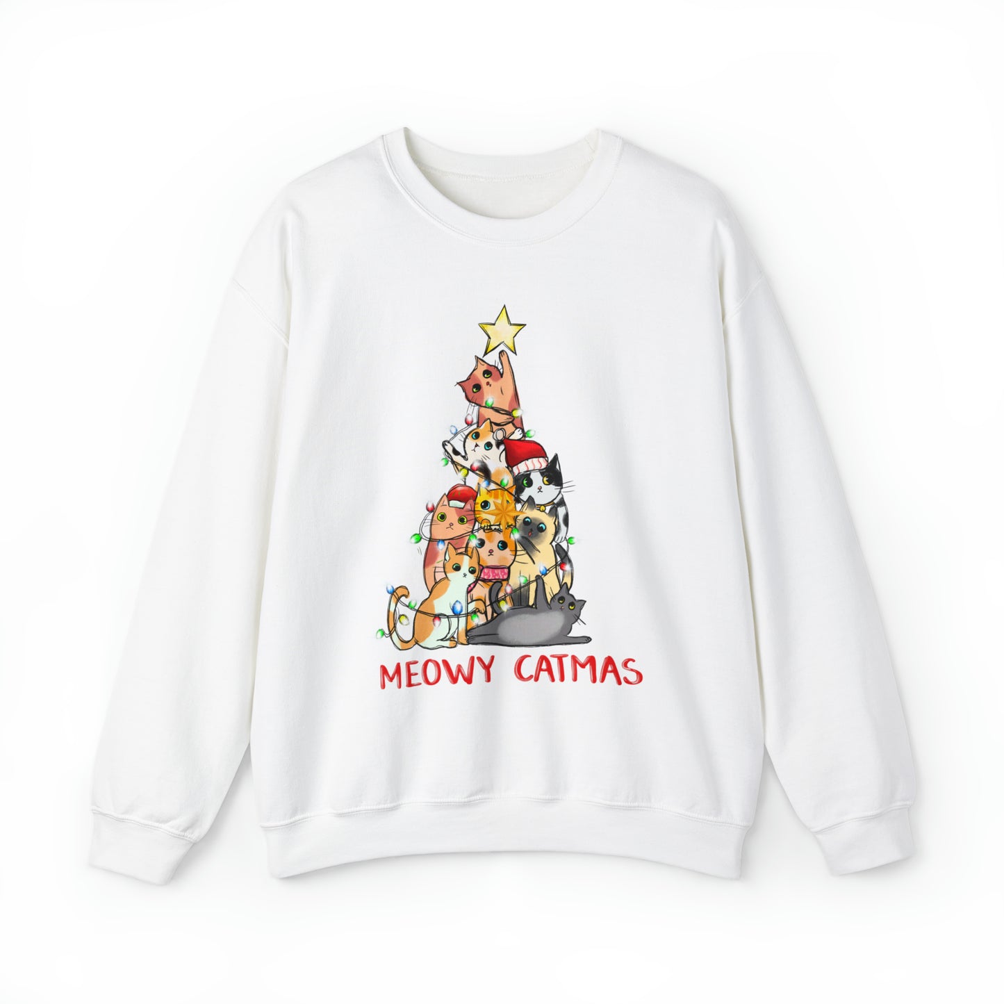 Crewneck Sweatshirt Tree of Cats Meowy Catmas Ugly Christmas Sweater
