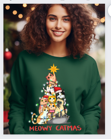 Crewneck Sweatshirt Tree of Cats Meowy Catmas Ugly Christmas Sweater
