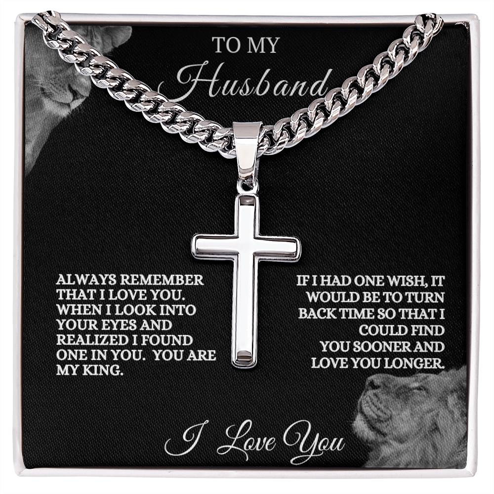 To My Husband Cuban Link Cross Necklace | Valentine's, Wedding, Anniversary, Birthday, Christmas Gift