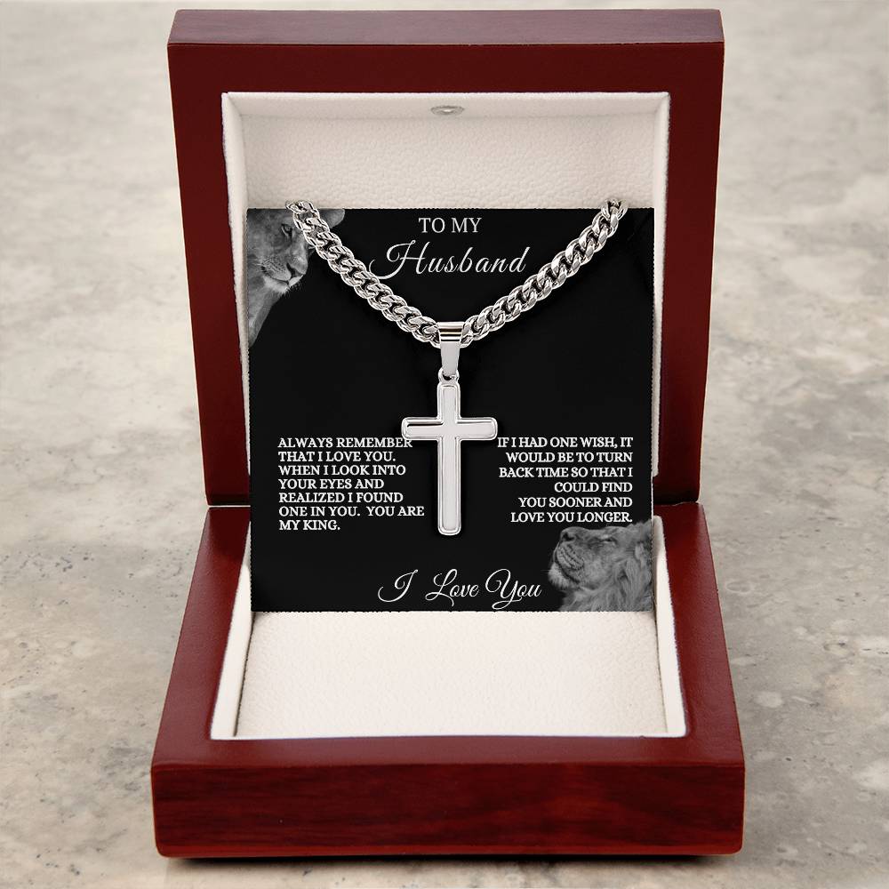 To My Husband Cuban Link Cross Necklace | Valentine's, Wedding, Anniversary, Birthday, Christmas Gift