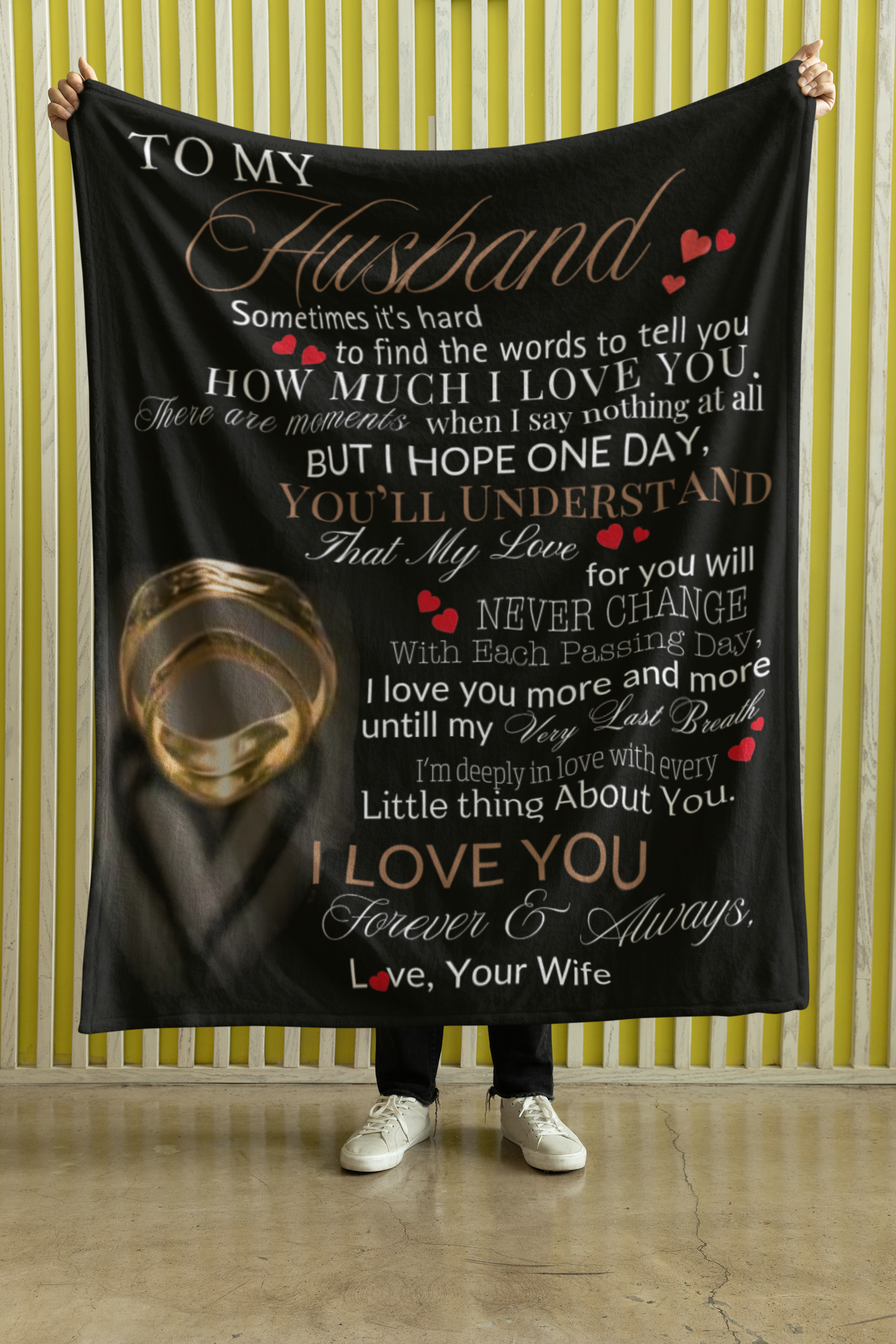 Sentimental Love Letter to Husband Flannel Throw Blanket | Digital Print Romantic Theme, All Seasons Soft Cozy, Durable, Ideal for Office, Camping, Travel, Home DecorPremium Sherpa Blanket 50x60