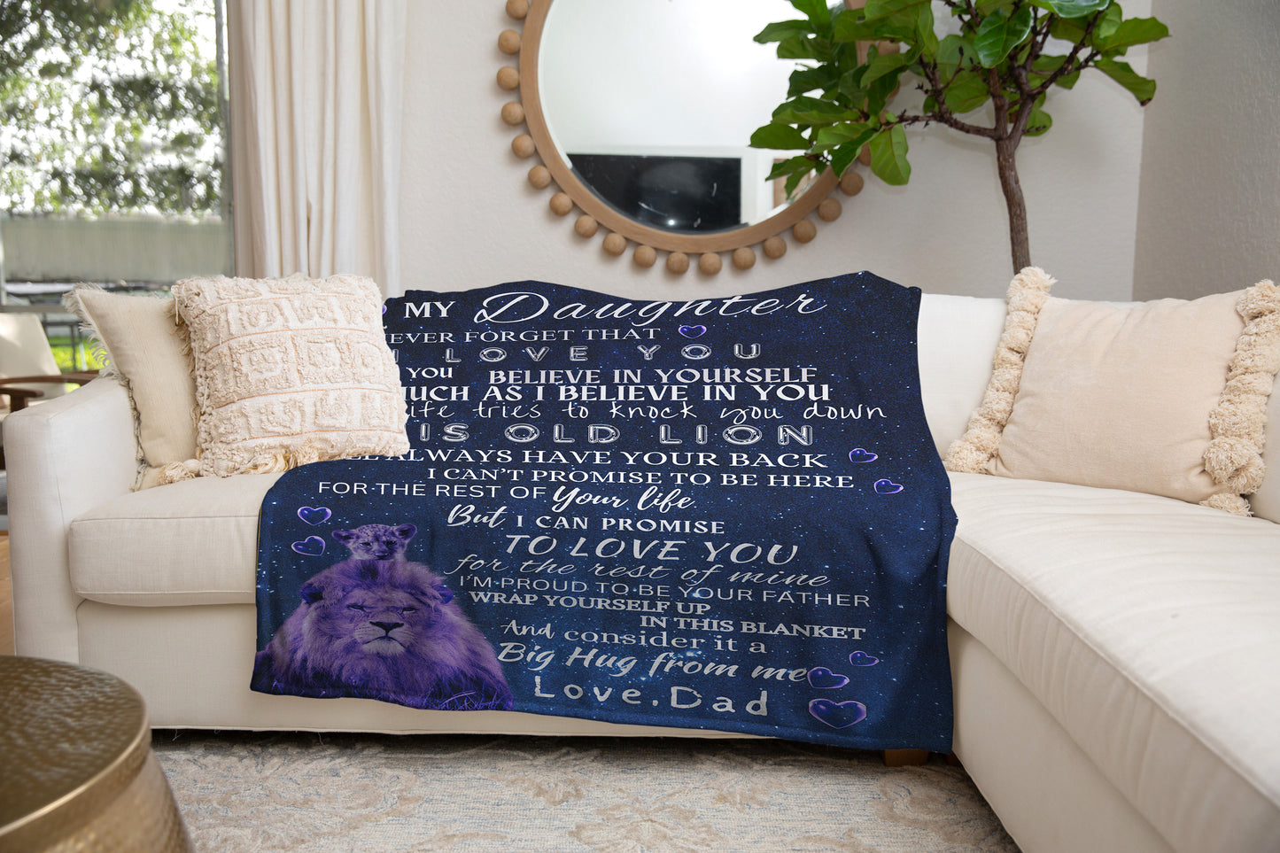 To My Daughter Inspirational Lion Blanket, Christmas Gift for daughter, Birthday gift, Daughter blanket, Throw Blanket, Fleece Blanket. Love my daughter Blanket, Gift