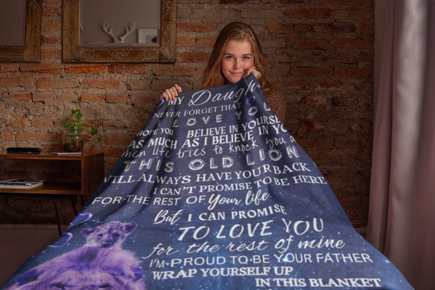 To My Daughter Inspirational Lion Blanket, Christmas Gift for daughter, Birthday gift, Daughter blanket, Throw Blanket, Fleece Blanket. Love my daughter Blanket, Gift