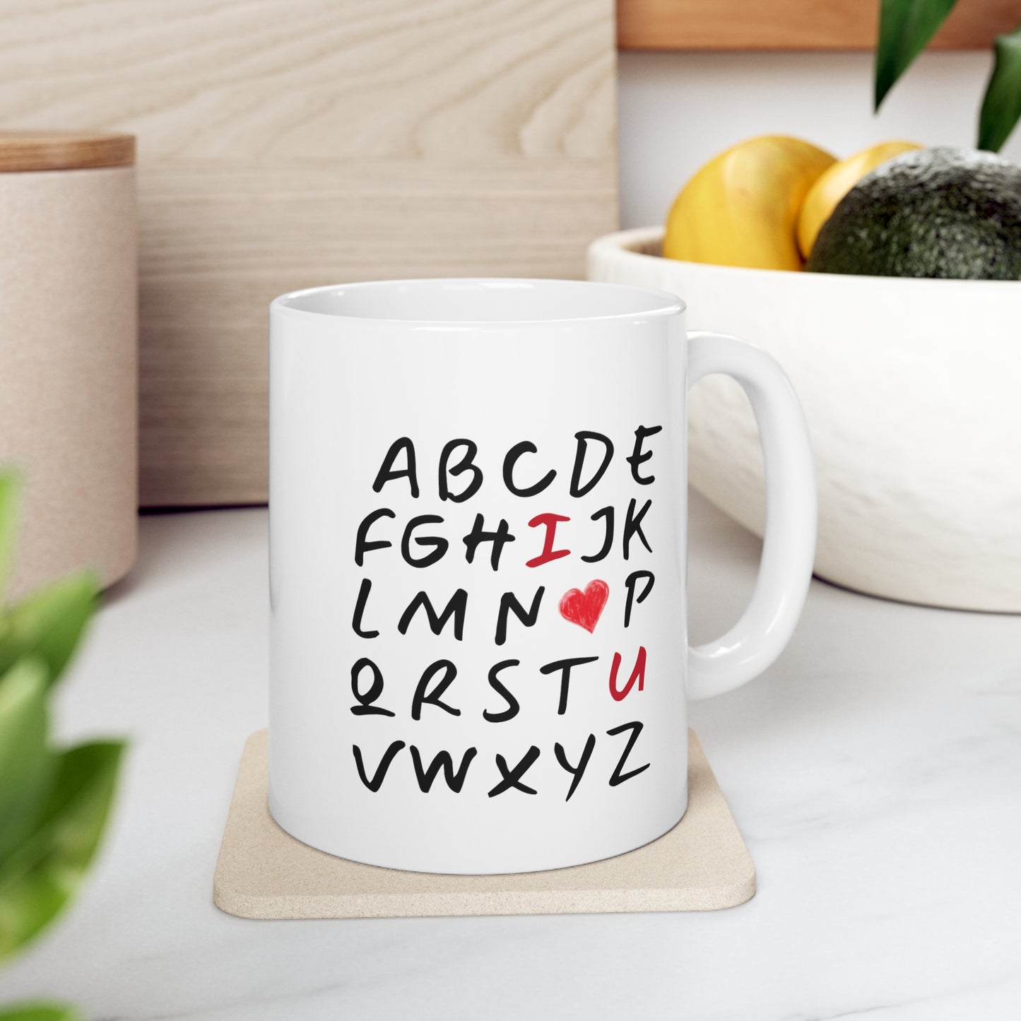 I Heart U Alphabet Mug | Valentine's Day, Wedding, Anniversary, Christmas Gift.
