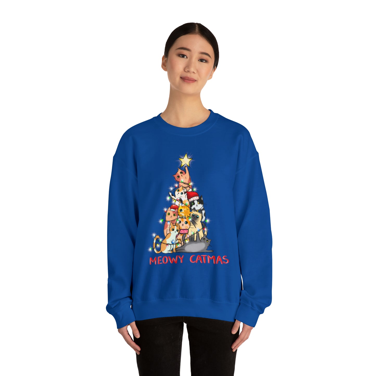 Crewneck Sweatshirt Tree of Cats Meowy Catmas Ugly Christmas Sweater