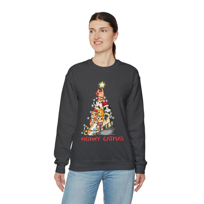 Crewneck Sweatshirt Tree of Cats Meowy Catmas Ugly Christmas Sweater