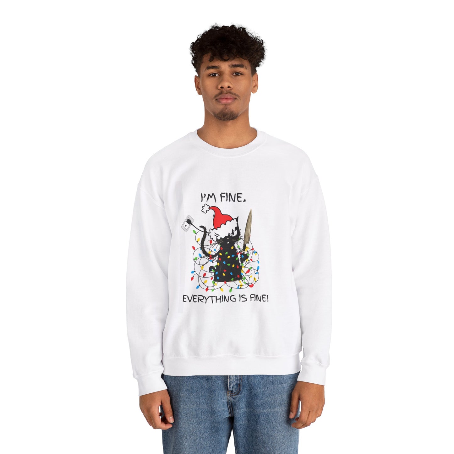 I'm Fine Christmas Cat  Humor Crewneck Sweatshirt