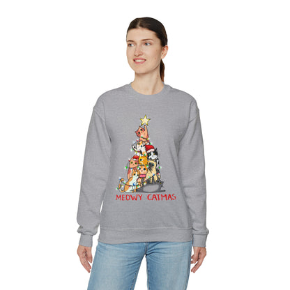 Crewneck Sweatshirt Tree of Cats Meowy Catmas Ugly Christmas Sweater