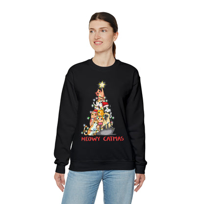Crewneck Sweatshirt Tree of Cats Meowy Catmas Ugly Christmas Sweater