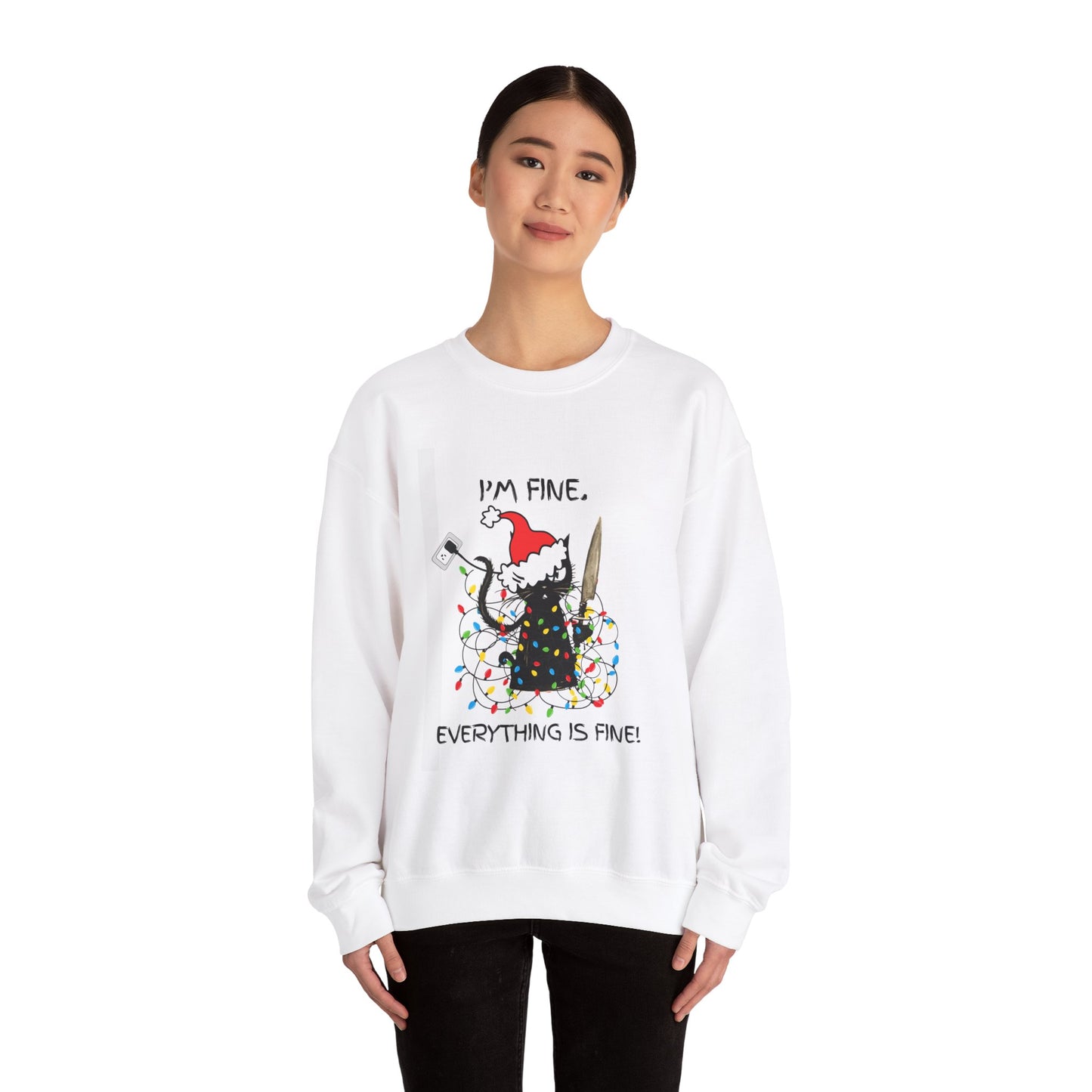 I'm Fine Christmas Cat  Humor Crewneck Sweatshirt