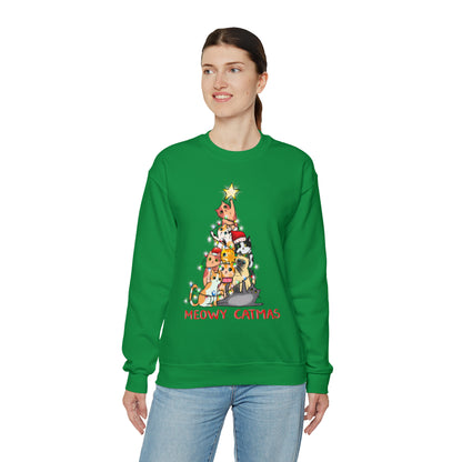 Crewneck Sweatshirt Tree of Cats Meowy Catmas Ugly Christmas Sweater