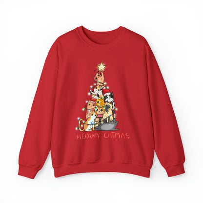 Crewneck Sweatshirt Tree of Cats Meowy Catmas Ugly Christmas Sweater