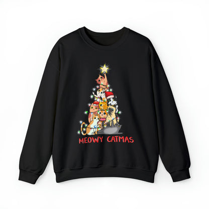 Crewneck Sweatshirt Tree of Cats Meowy Catmas Ugly Christmas Sweater