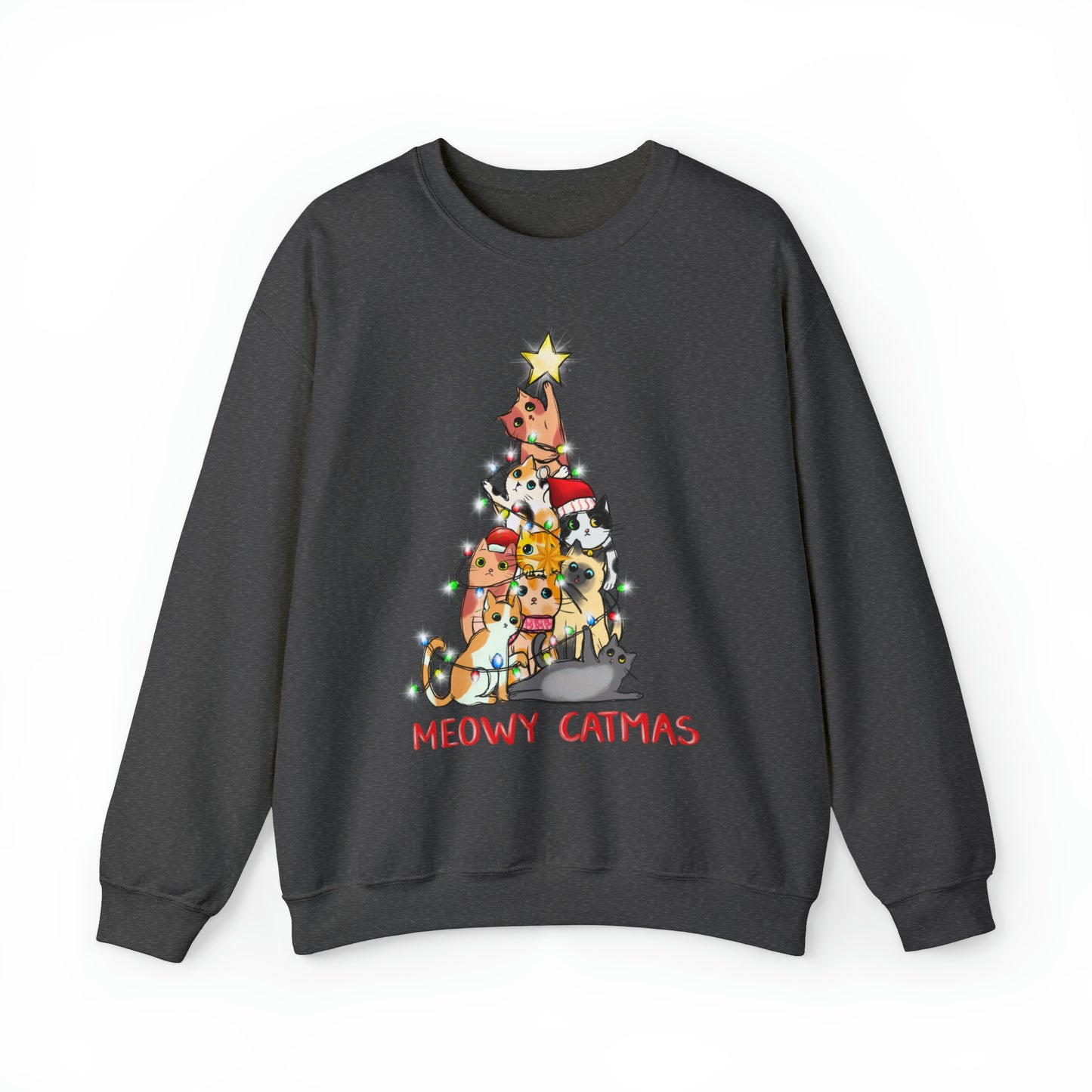 Crewneck Sweatshirt Tree of Cats Meowy Catmas Ugly Christmas Sweater