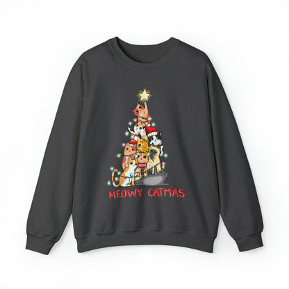 Crewneck Sweatshirt Tree of Cats Meowy Catmas Ugly Christmas Sweater