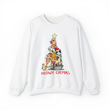 Crewneck Sweatshirt Tree of Cats Meowy Catmas Ugly Christmas Sweater