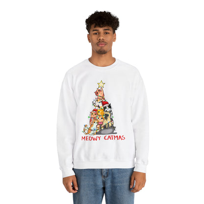 Crewneck Sweatshirt Tree of Cats Meowy Catmas Ugly Christmas Sweater