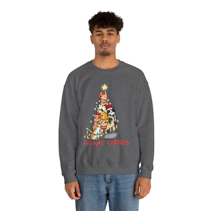 Crewneck Sweatshirt Tree of Cats Meowy Catmas Ugly Christmas Sweater