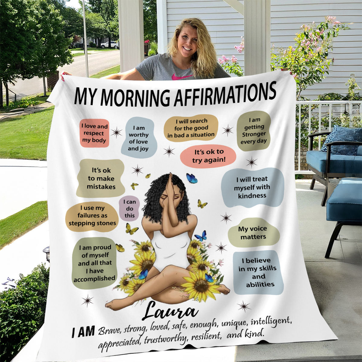 Personalized "My Morning Affirmations" Blanket/Wall Art | New Year. New You.| Yoga, Prayer Gift For Young Woman |Birthday, Christmas, Yoga, Meditation Gift