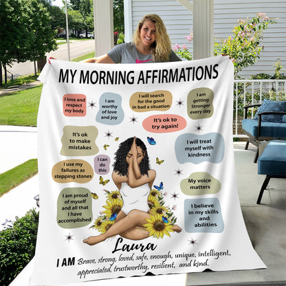 Personalized "My Morning Affirmations" Blanket/Wall Art | New Year. New You.| Yoga, Prayer Gift For Young Woman |Birthday, Christmas, Yoga, Meditation Gift