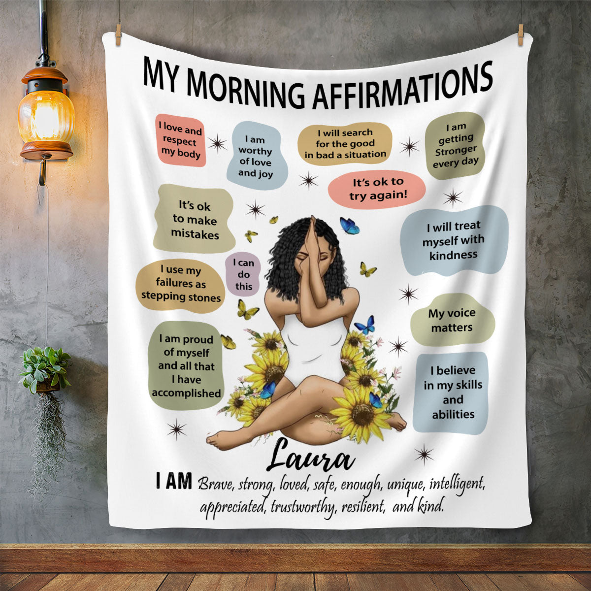 Personalized "My Morning Affirmations" Blanket/Wall Art | New Year. New You.| Yoga, Prayer Gift For Young Woman |Birthday, Christmas, Yoga, Meditation Gift