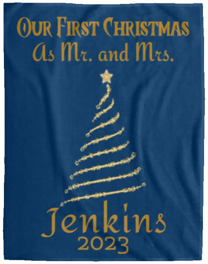 Personalized Our First Christmas As Mr. And Mrs.  Fleece Blanket -2 Size Options