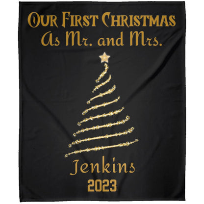 Personalized Our First Christmas As Mr. And Mrs.  Fleece Blanket -2 Size Options