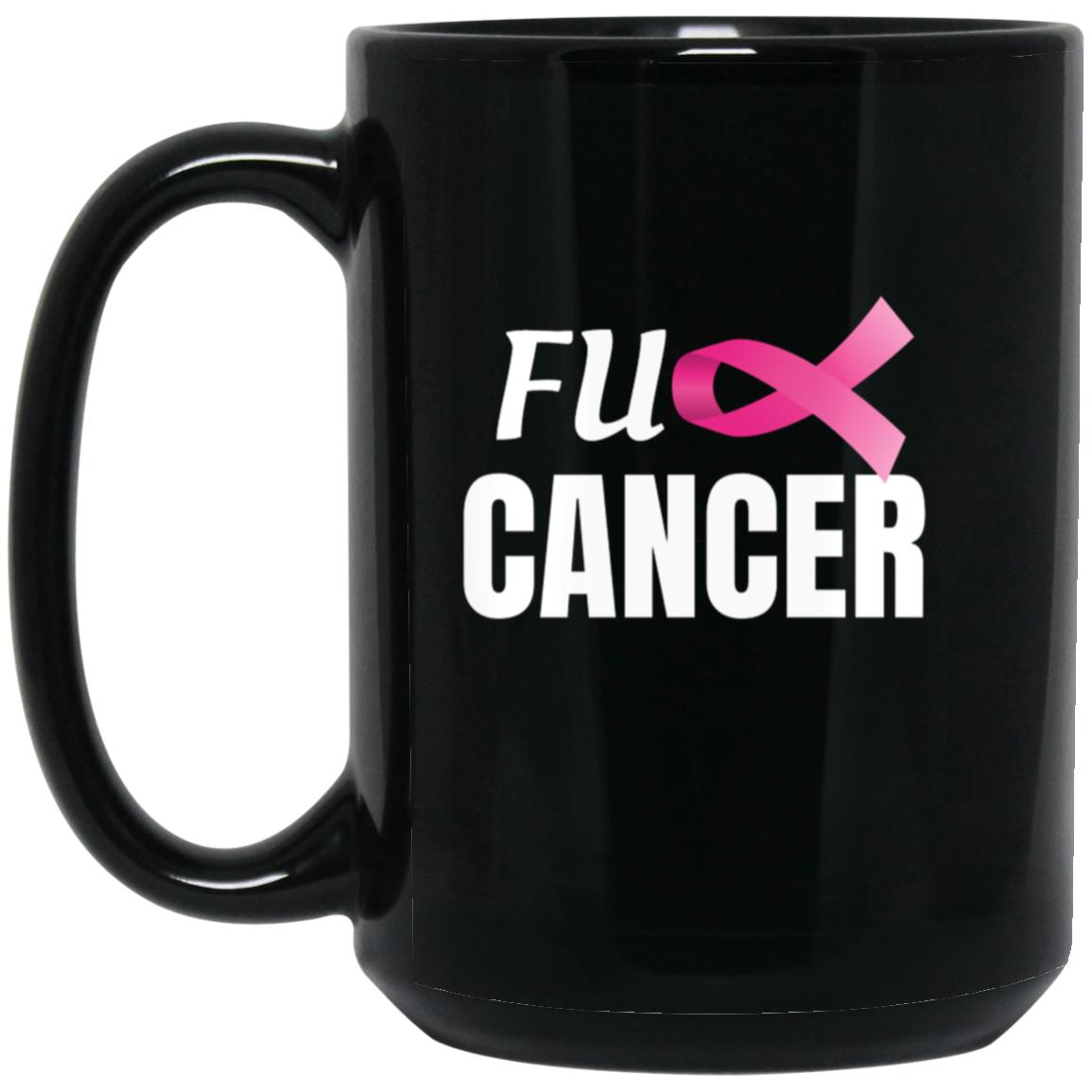 F Cancer 15 oz. Black Mug, Breast Cancer Awareness Mug, Breast Cancer Support Mug