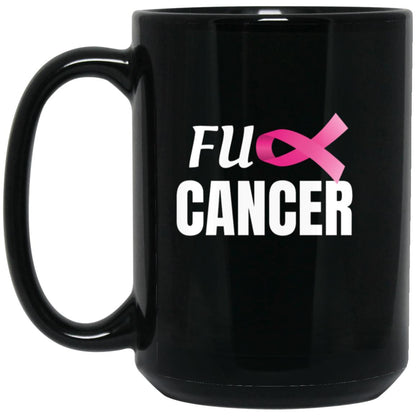 F Cancer 15 oz. Black Mug, Breast Cancer Awareness Mug, Breast Cancer Support Mug
