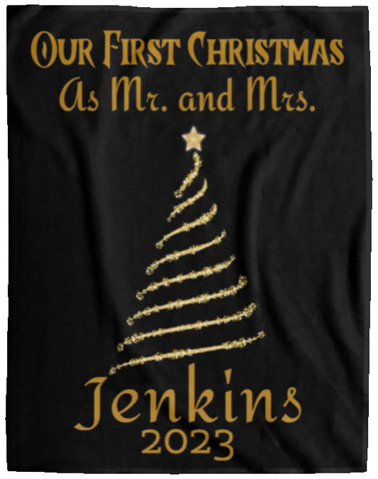 Personalized Our First Christmas As Mr. And Mrs.  Fleece Blanket -2 Size Options