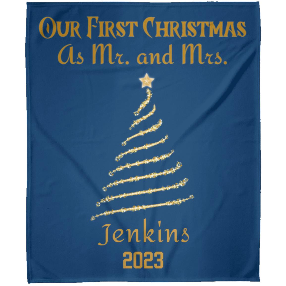 Personalized Our First Christmas As Mr. And Mrs.  Fleece Blanket -2 Size Options