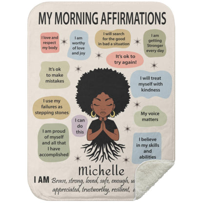 Personalized "My Morning Affirmations" Premium Sherpa Blanket| New Year New You,Yoga, Inspirational, Motivational Gift.