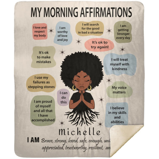Personalized "My Morning Affirmations" Premium Sherpa Blanket| New Year New You,Yoga, Inspirational, Motivational Gift.