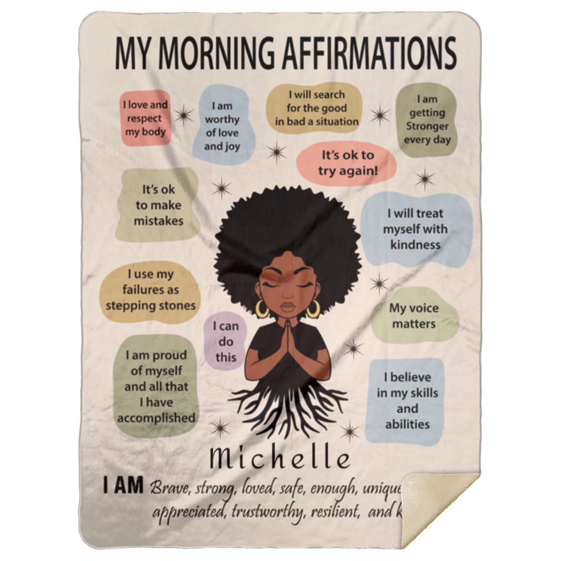 Personalized "My Morning Affirmations" Premium Sherpa Blanket| New Year New You,Yoga, Inspirational, Motivational Gift.