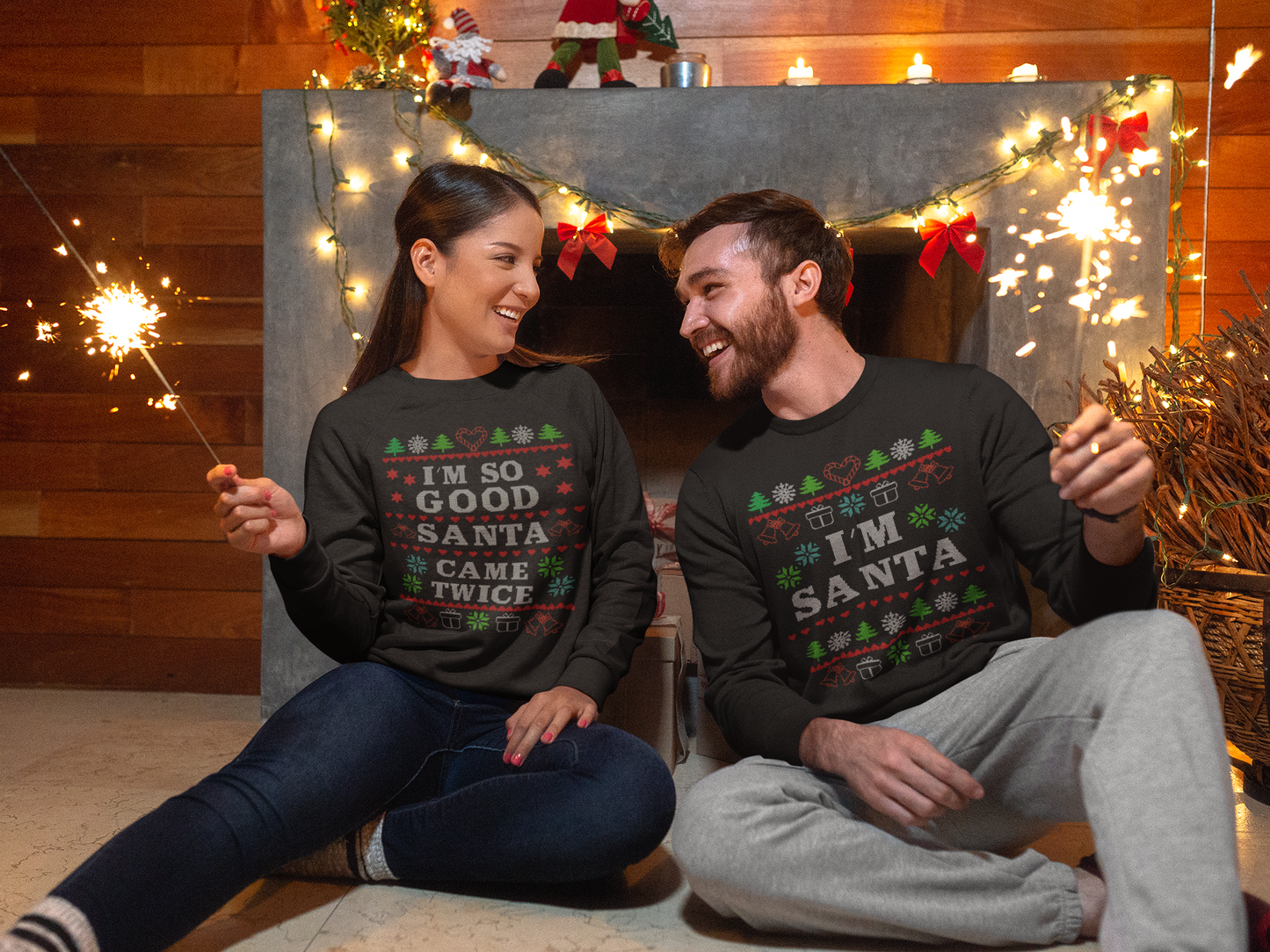 Ugly Christmas Sweater Santa Humor Crew Neck Sweatshirts For Couples
