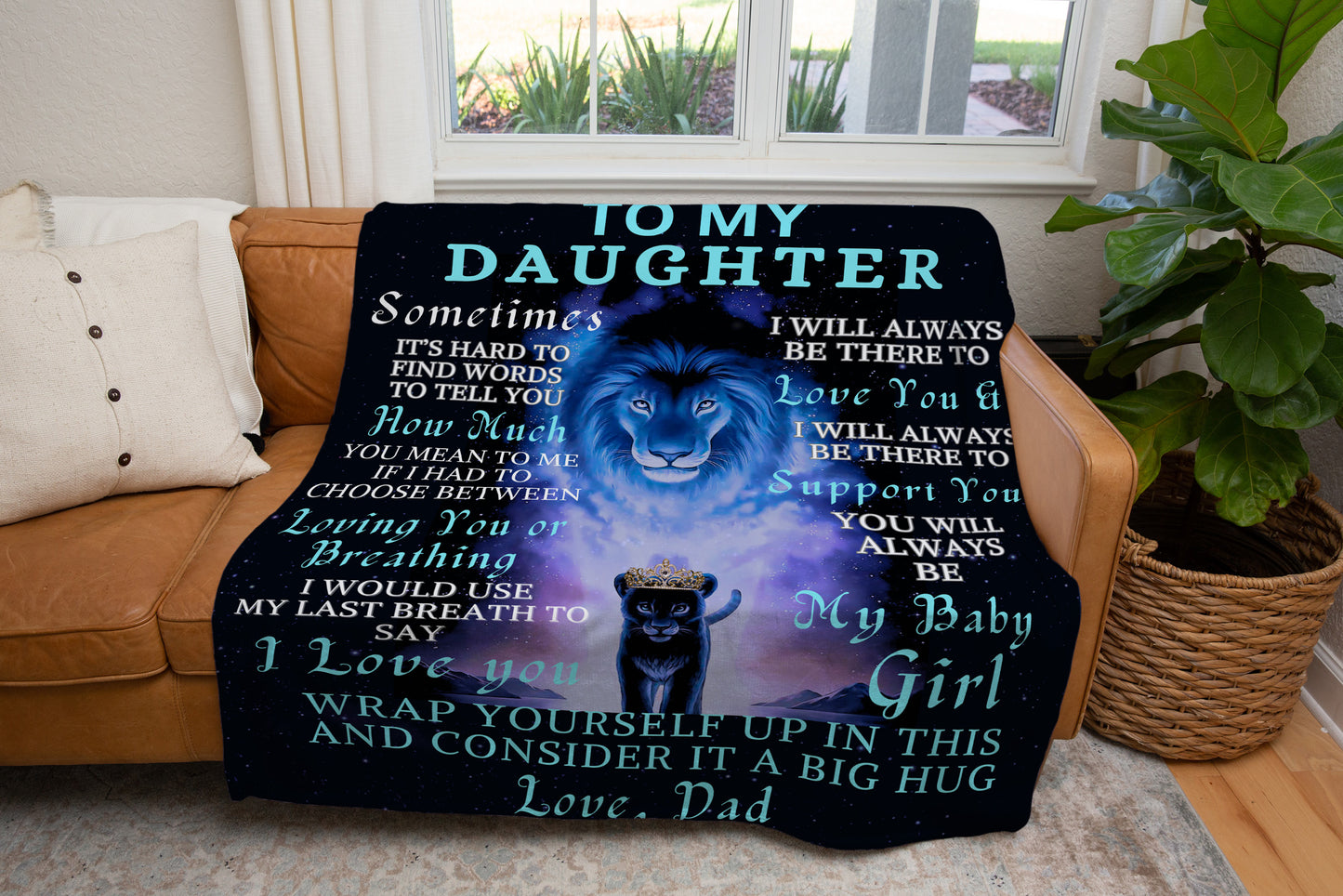 To My Daughter Blanket XL-To My Daughter Inspirational Lion Blanket, Christmas Gift for daughter, Birthday gift, Daughter blanket, Throw Blanket, Fleece Blanket. Love my daughter Blanket, Gift