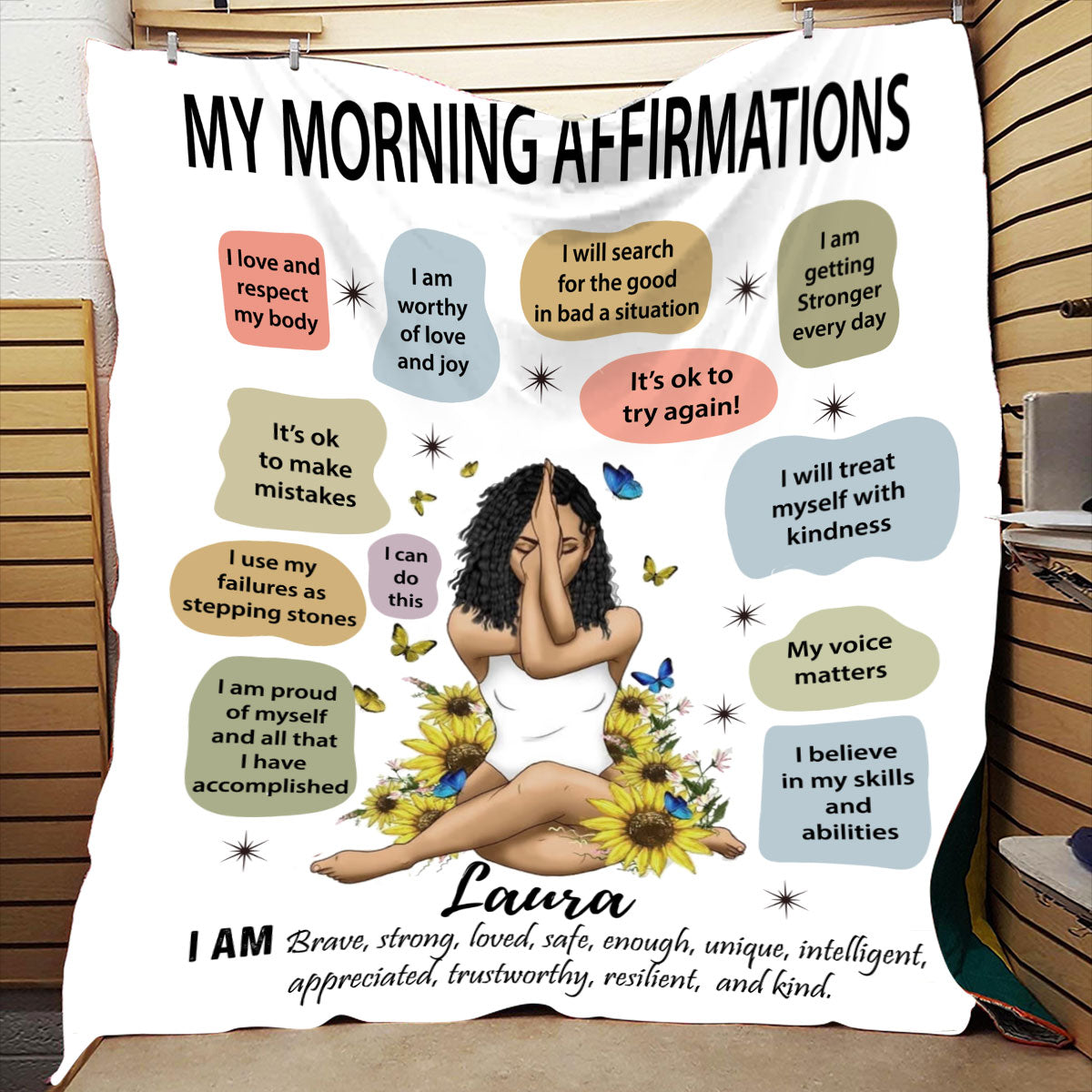 Personalized "My Morning Affirmations" Blanket/Wall Art | New Year. New You.| Yoga, Prayer Gift For Young Woman |Birthday, Christmas, Yoga, Meditation Gift