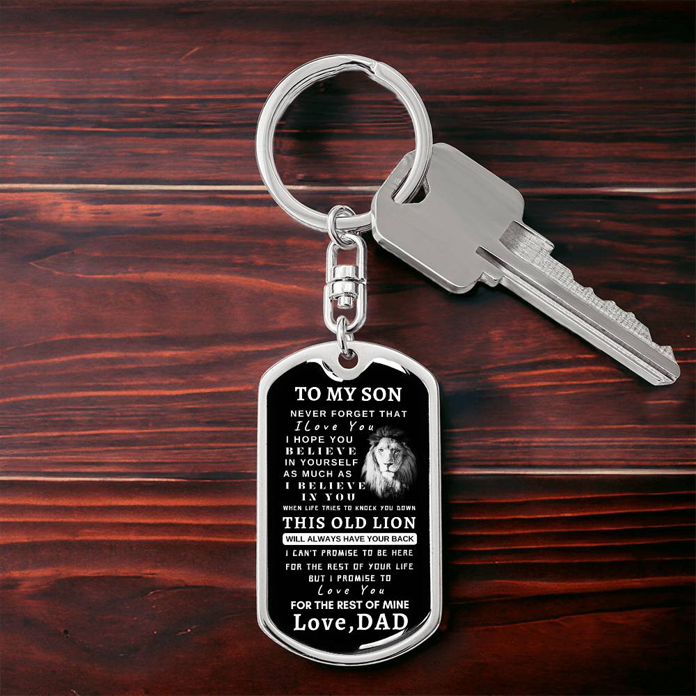 To My Son Dog Tag Key Chain With Lion