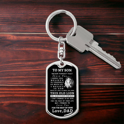 To My Son Dog Tag Key Chain With Lion