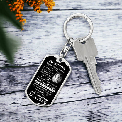 To My Son Dog Tag Key Chain With Lion