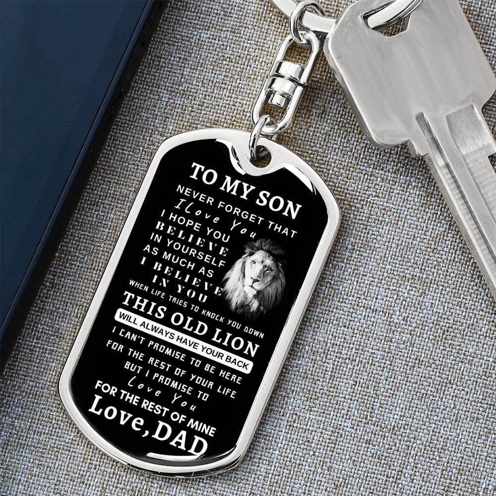 To My Son Dog Tag Key Chain With Lion