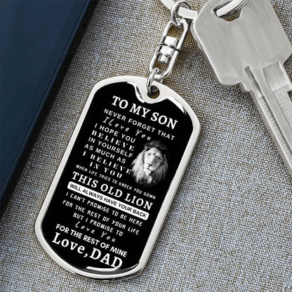 To My Son Dog Tag Key Chain With Lion